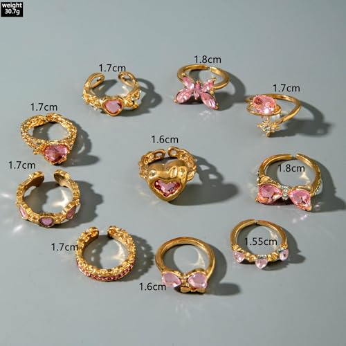 Rrdaily 14K Gold Plated Stackable Knuckle Rings Set for Women Trendy Chunky Simulation Gemstone Signet Rings Dainty Midi Finger Rings Pack Aesthetic Statement Jewelry for Bridesmaid Wedding Gifts - style: 10 Pcs Gold