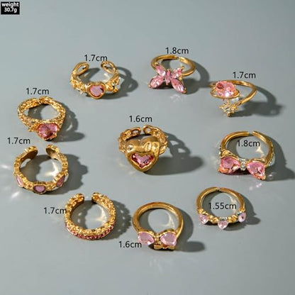 Rrdaily 14K Gold Plated Stackable Knuckle Rings Set for Women Trendy Chunky Simulation Gemstone Signet Rings Dainty Midi Finger Rings Pack Aesthetic Statement Jewelry for Bridesmaid Wedding Gifts - style: 10 Pcs Gold