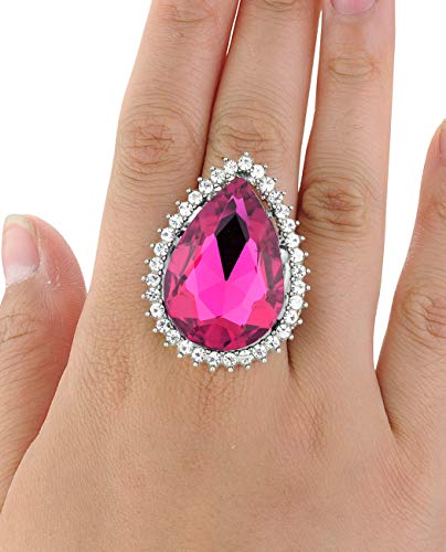 NYFASHION101 Radiant Teardrop Stone Adjustable Cocktail Statement Ring - color: Clear Encircled Teardrop, Fuchsia
