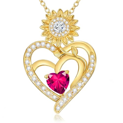 Midari Sunflower Necklace 18k Gold Plated Heart with Brithstone You Are My Sunshine Necklace Anniversary Birthday Sunflower Jewelry Gift for Women Wife Mom - color: 07-July