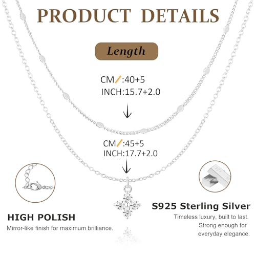 RANKEEF Layered Gold Necklaces for Women Sterling Silver Necklace Waterproof Silver Necklace For Women Adjustable Sterling Silver Necklace For Women Set Jewelry Gift - color: Silver-C