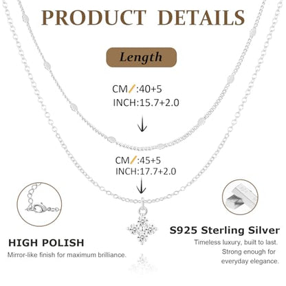 RANKEEF Layered Gold Necklaces for Women Sterling Silver Necklace Waterproof Silver Necklace For Women Adjustable Sterling Silver Necklace For Women Set Jewelry Gift - color: Silver-C