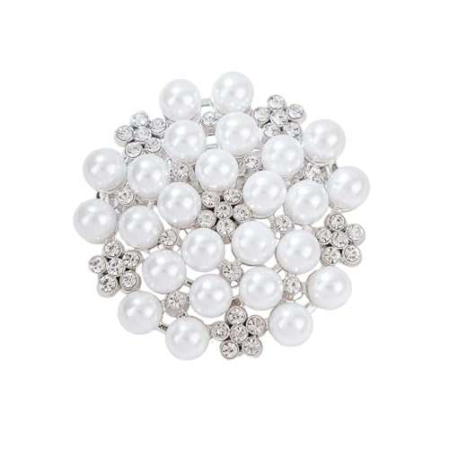 Delicate Pearl Crystal Brooch Pins for Women Girls Dance Balls Wedding Bridal Jewelry - color: A Silver