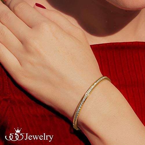 555Jewelry Womens Stainless Steel Fashion Cuff Hinged Lock Bangle Bracelet - color: Yellow Gold