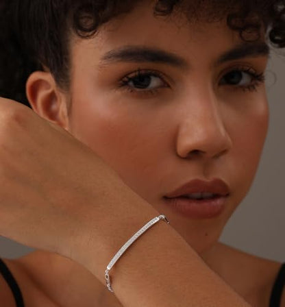 LeCalla 925 Sterling Silver Sliding Bolo Bracelet | Lightweigh Adjustable Chain Bracelets for Women | Valentine's Day Gift Friendship Sister Mom - color: CZ ID Bar Linear