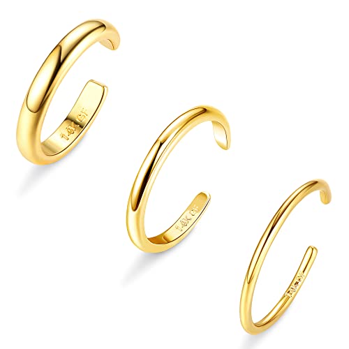 ADRAMATA Gold Toe Rings for Women Non Tarnish-14K Gold Gilled Toe Ring Set | Waterproof Adjustable Open Toe Rings Hypoallergenic,Thin Bands,Summer Beach Foot Jewelry,Simple 1mm 2mm 3mm Band Ring.3 PCS - style: Simple Band Toe Rings
