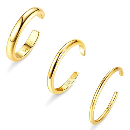 ADRAMATA Gold Toe Rings for Women Non Tarnish-14K Gold Gilled Toe Ring Set | Waterproof Adjustable Open Toe Rings Hypoallergenic,Thin Bands,Summer Beach Foot Jewelry,Simple 1mm 2mm 3mm Band Ring.3 PCS - style: Simple Band Toe Rings