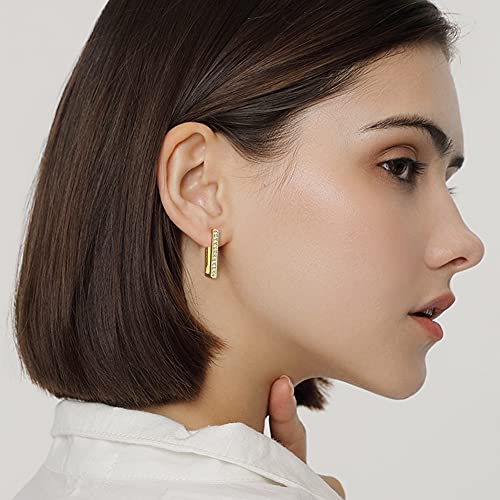 2 Pairs 14K Gold Plated Minimalist Hoop Earrings Small Dainty Geometric Square and Rectangle Huggies Hoops for Girls Women Gift, gold, silver and black - color: Gold-CZ