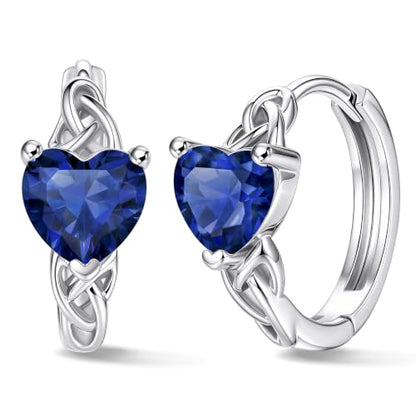 Bestyle 925 Sterling Silver Huggie Hoop Earrings Small Birthstone Hoop Earrings for Women Hypoallergenic Silver Huggie Earring,Great Birthday Earrings Gift for Daughter Wife Mom - color: 09-Blue Sapphire-Hoop