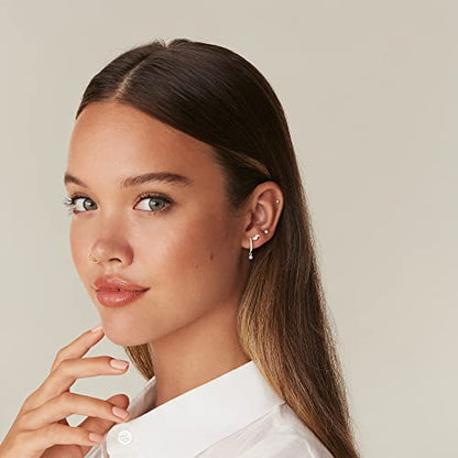 PAVOI 14K Gold Plated Huggie Hoop Earrings with Charms for Women - 925 Sterling Silver Posts Dainty Motif Huggie Hoop Dangle Earrings - Lightweight Dangle Drop Jewelry with Cubic Zirconia - style: Opal
