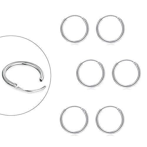 EPIRORA Sterling Silver Hoop Earrings for Women Men, Hypoallergenic Cartilage Earring Endless Small Hoop Earrings Set, 3 Pairs Tragus Earrings (8mm/10mm/12mm) - style: 9# 3 Pairs(10mm*3)