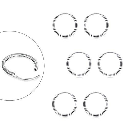 EPIRORA Sterling Silver Hoop Earrings for Women Men, Hypoallergenic Cartilage Earring Endless Small Hoop Earrings Set, 3 Pairs Tragus Earrings (8mm/10mm/12mm) - style: 9# 3 Pairs(10mm*3)