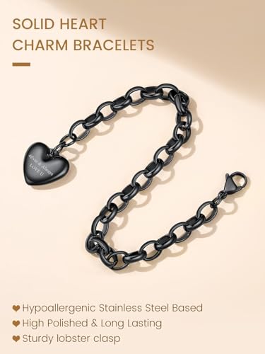 Jewelry Stainless Steel Initial Heart Charm Bracelet For Women | 14K Gold/Silver/Black Plated Initial Cable Link Letters Adjustable Waterproof Bracelets Jewelry Gifts Mom (With Box) - style: Customized Heart
