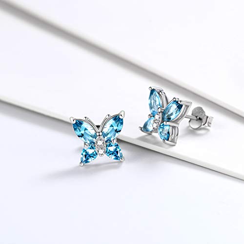 Butterfly Birthstone Stud Earrings - Women 925 Sterling Silver Butterflies Birthstone Stud Earrings Birthday Gift for Women - color: C.March