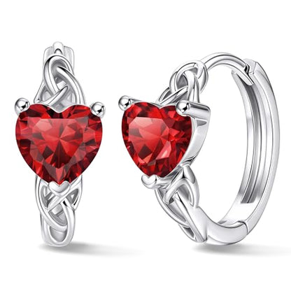 Bestyle 925 Sterling Silver Huggie Hoop Earrings Small Birthstone Hoop Earrings for Women Hypoallergenic Silver Huggie Earring,Great Birthday Earrings Gift for Daughter Wife Mom - color: 01-Red Garnet-Hoop