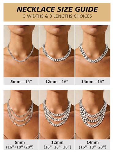 FindChic Cuban Link Chain Necklace for Women Men, Silver/Gold Plated Stainless Steel Solid Miami Curb Chain Hip Hop Punk Statement Jewelry, 5/12/14mm Width, 16/18/20 Inch Length, with Gift Box - color: 05. 14mm-Silver, size: 16inches