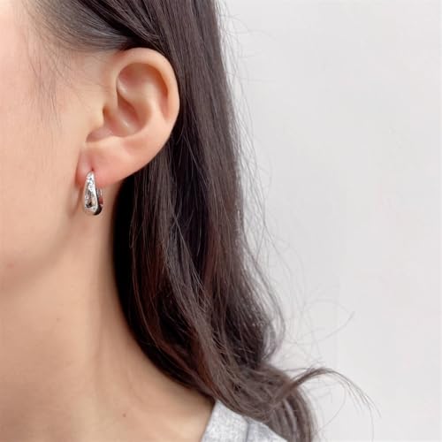 Danity CZ Star Teardrop Small Hoop Earrings for Women 14k Gold/Silver Plated Chunky Crystal Cubic Zirconia Oval Thick Huggie Hoops Hypoallergenic Fashion Trendy Jewelry - color: Silver
