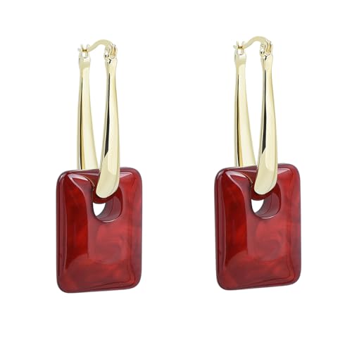 Multicolor Acrylic Dangle Hoop Earrings for Women, 2-Way Detachable Geometric Statement Earrings, Lightweight Fashion Jewelry Gifts - color: Wine Red