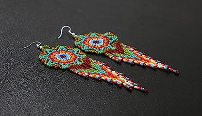 Handmade Native American Style Tribal ethnic Seed Bead Beaded Layered Medallion Necklace 4 - color: Pattern 10 EM