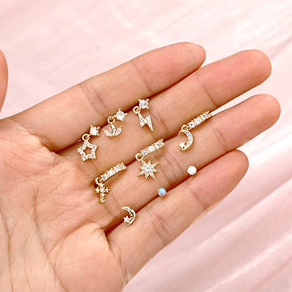18 Pcs Dangle Nose Ring L Shaped Dangling Nose Stud Nose Ring Hoop Indian Nose Piercing Jewelry with Charm - color: Gold