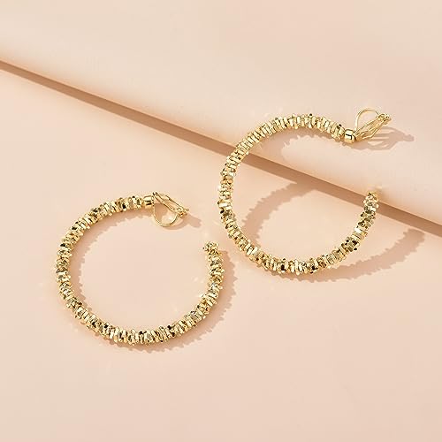 YOQUCOL 5CM(2.0IN) Golden Swingable Clip On Hoop Earrings for Women Non Pierced Ears Hoop Earrings - color: F