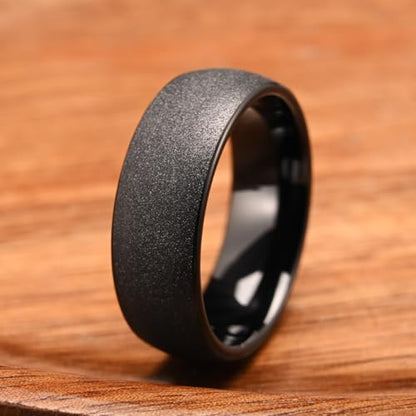 Black Tungsten Carbide Rings for Men 8mm Men's Wedding Band | The sandblasted finish is stylish and comfortable, suitable for everyday wear It is scratch-resistant and hypoallergenic.