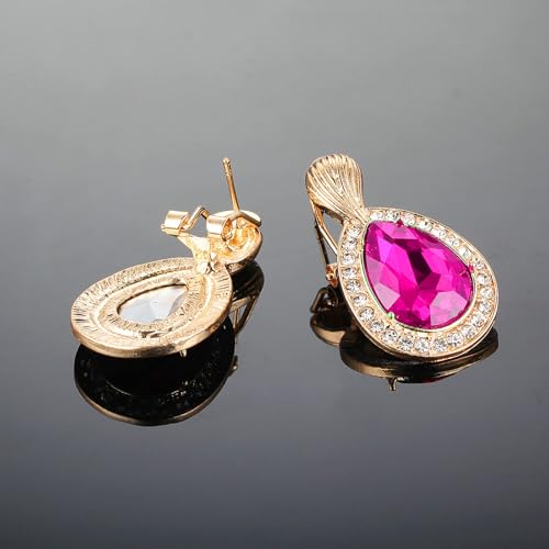 Womens Luxury Africa Dubai 18k Gold Plated Jewelry Sets Wedding Rhinestone Crystal Bib Statement Necklace Earrings Set for Brides Party Prom - color: Hot pink