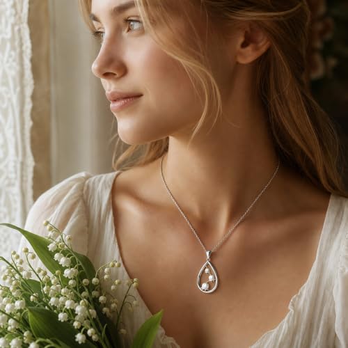 12 Month Birth Flower Necklace for Women 925 Sterling Silver Floral Teardrop Pendant Birthday Jewelry Gifts - color: 05. May Lily of the Valley