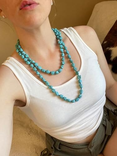 Aobei Pearl 8mm Round Natural Amazonite/Irregular Turquoise Long Beaded Necklace Wrap Bracelet Handmade Gemstone Jewelry for Women Men - style: Irregular Turquoise-47"