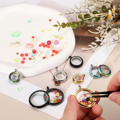 MECCANIXITY Living Memory Locket Charm, Round Floating Locket Pendants Stainless Steel Clear Glass Photo Charm - color: Gold, size: 12.7/18/23 mm