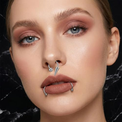 6PCS Lip Piercing Jewelry, Lip Rings Horseshoe 16G Stainless Steel | Spike/Ball, Tragus Helix Earrings Studs, for Women Men