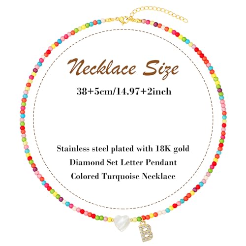 MJartoria Initial Necklaces for Women, Colorful Beaded Necklace, Shell Beach Necklace Letter Choker Handmade Jewelry Gifts - style: B