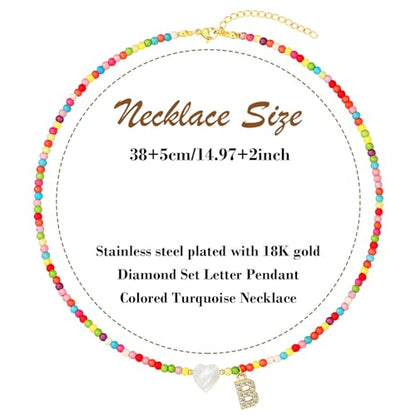 MJartoria Initial Necklaces for Women, Colorful Beaded Necklace, Shell Beach Necklace Letter Choker Handmade Jewelry Gifts - style: B