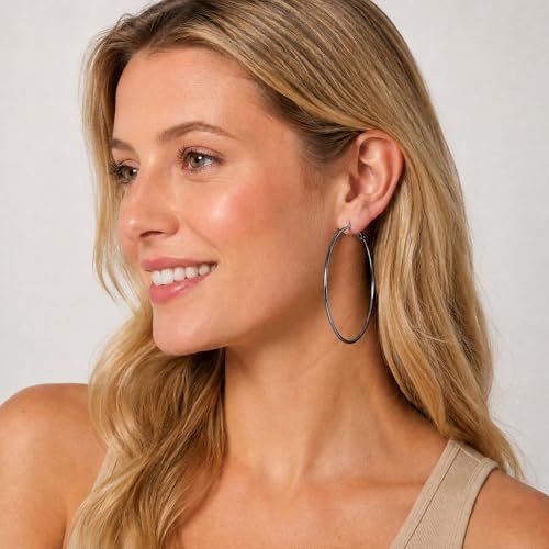 TIZU Big Hoop Earrings for Women Stainless Steel Hypoallergenic 14K Gold/Rose Gold/Black/Silver Hoop Earrings, 40mm/50mm/60mm/70mm Hoops Earrings Birthday Mothers Day Jewelry Gifts Women - color: Black, size: 60mm