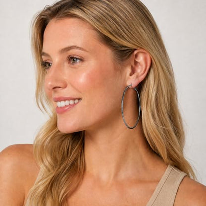 TIZU Big Hoop Earrings for Women Stainless Steel Hypoallergenic 14K Gold/Rose Gold/Black/Silver Hoop Earrings, 40mm/50mm/60mm/70mm Hoops Earrings Birthday Mothers Day Jewelry Gifts Women - color: Black, size: 30mm