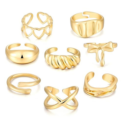 FAXHION 12PCS Gold Stackable Rings Set for Women, 18K Gold Plated Open Stacking Knuckle Ring, Adjustable Chunky Signet Band Statement Ring for Gift - color: 0-Gold Open