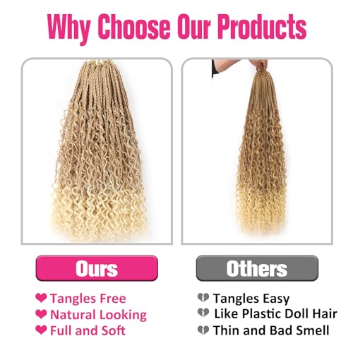 Unionbeauty 24 Inch Boho Box Braids Crochet Hair 8 Packs Goddess Box Braids Crochet Hair Curly Ends Bohemian Box Braids Crochet Hair for Black Woman Ombre Synthetic Braiding Hair Extension T27/613# - color: T27/613#, size: 24 Inch (Pack of 8)