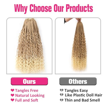 Unionbeauty 24 Inch Boho Box Braids Crochet Hair 8 Packs Goddess Box Braids Crochet Hair Curly Ends Bohemian Box Braids Crochet Hair for Black Woman Ombre Synthetic Braiding Hair Extension T27/613# - color: T27/613#, size: 24 Inch (Pack of 8)