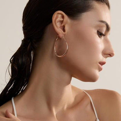 Lightweight Oval Hoop Earrings for Women - 14K Gold Plated, Rose Gold Plated and Sterling Silver Plated Large Oblong Hoop Earrings for Women Statement Jewelry Gift - color: rose gold
