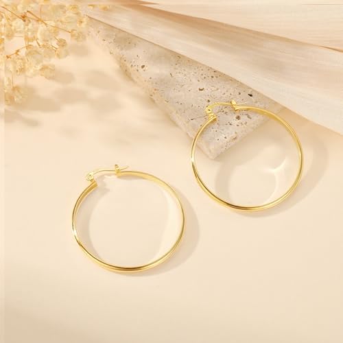 Apsvo Hoop Earrings for Women, 5mm Wide 14K Gold Plated/Silver Hoop Earring Hypoallergenic 925 Sterling Silver Earrings Lightweight Large Earrings for Women - color: 3mmWide-40mmGold