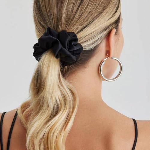 Hair Scrunchies for Women - Hair Ties No Damage Both for Thick Hair or Thin Hair Curl Hair No Crease Scrunchies Ponytail Holder No Hurt Your Hair - color: Black White Gray Dark Gray
