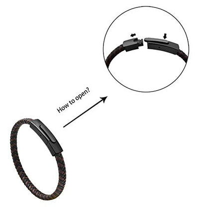 Geoffrey Beene Men's Braided Genuine Leather Fashion Bangle Bracelet with Stainless Steel Clasp - color: Brown