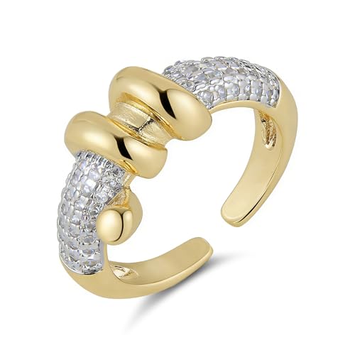 HZMAN Brass Crystal Adjustable Open Ring Collection, Multi-Style Statement Rings for Women & Men, Mix Cut & Paved Crystal Designs - color: Twisted Knot Ring