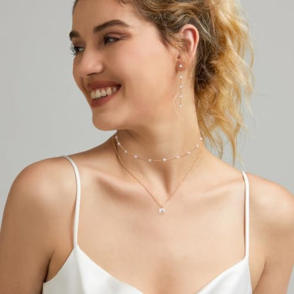 HERIER Gold Jewelry Set for Women - Dainty 14K Gold/Silver Plated Pearl Choker Necklace, Drop Earrings & Bracelets - Wedding Trendy Pearl Jewelry Gift - color: Pearl Jewelry Set-Gold