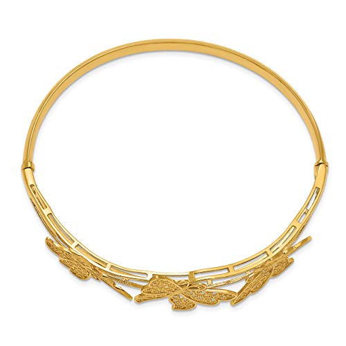 IceCarats 14K Yellow Gold Filigree Butterfly Hinged Bangle Bracelet, 7 inch | Polished, Matte, Solid