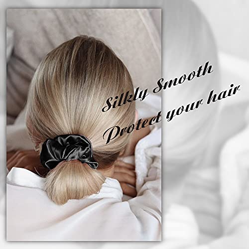 OLESILK 100% Mulberry Silk-Scrunchies for Hair Sleep, Women Grils Silk Hair Ties for Frizz & Breakage Curly Hair, No Damage, Elastics Ponytail Holder, 3 Pack - color: 3pcs, Black-Navy-Grey