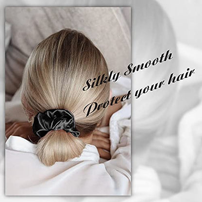 OLESILK 100% Mulberry Silk-Scrunchies for Hair Sleep, Women Grils Silk Hair Ties for Frizz & Breakage Curly Hair, No Damage, Elastics Ponytail Holder, 3 Pack - color: 3pcs, Black-Light Grey-Grey