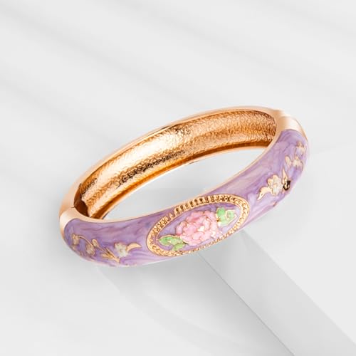 UJOY Cloisonne Chinese Panda Bracelets-Plated Gorgeous Handcrafted Gifts Enamel Bangles Set for Women 55C43 - color: C58-Flower-Purple