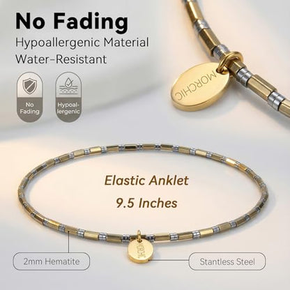 Womens Hematite Anklet, Handmade Foot Chain, Elastic Beach Chakra Jewelry - color: Ank-2