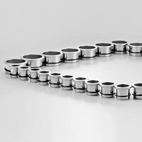 Casvort 22 PCS/16 PCS Hypoallergenic 18G-1'' Comfy Dead Stretching Plugs in 0.5mm Increments Saddle Plugs with Rubber Rings 316 Surgical Stainless Steel Crazy Ear Gauges Body Piercing Jewelry - color: Silver Tunnel 18.5-22mm 16PCS